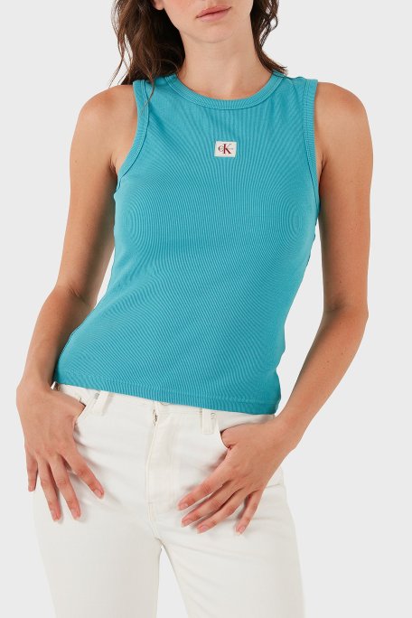 Calvin Klein Pamuklu Regular Fit Bisiklet Yaka Logolu Bayan Top LV047C201G XEG TURKUAZ - Calvin Klein