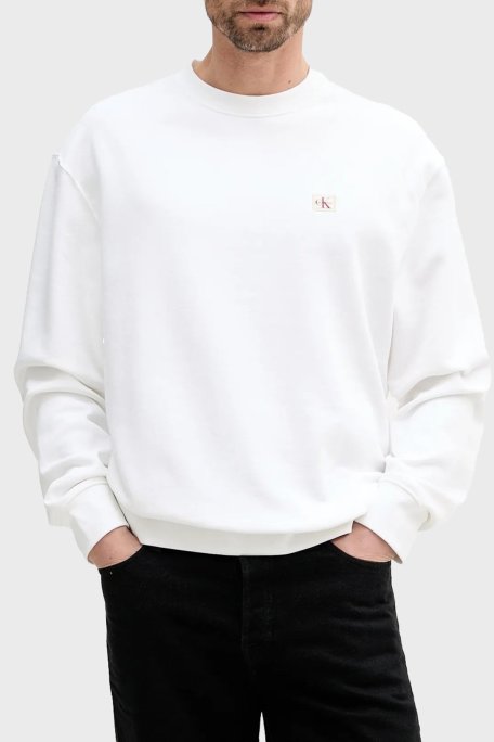 Calvin Klein Pamuklu Regular Fit Bisiklet Yaka Logolu LV04RC273GYAF Erkek Sweat LV04RC273G YAF BEYAZ - Calvin Klein