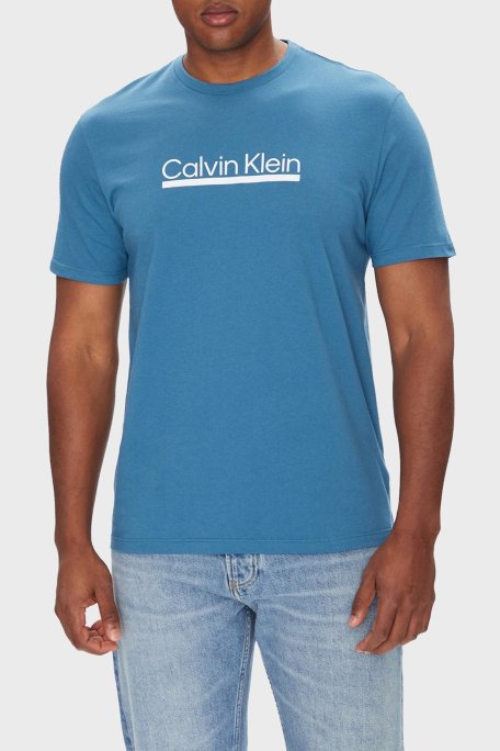 Calvin Klein Pamuklu Regular Fit Bisiklet Yaka Logolu LV04RC852GCCY Erkek T Shirt LV04RC852G CCY MAVİ - Calvin Klein