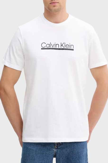 Calvin Klein Pamuklu Regular Fit Bisiklet Yaka Logolu LV04RC852GYAF Erkek T Shirt LV04RC852G YAF BEYAZ - Calvin Klein