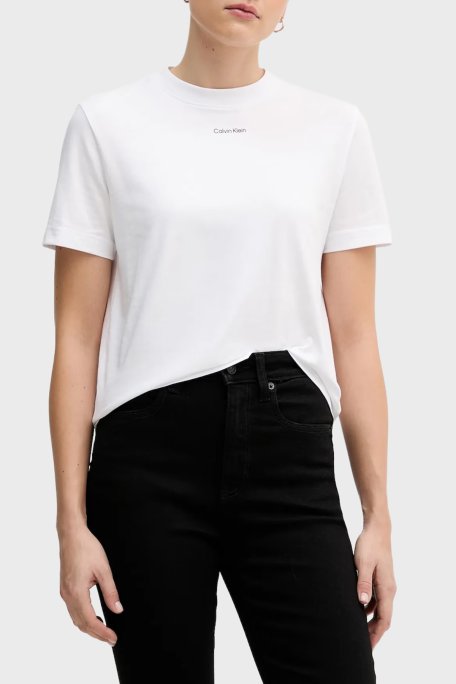 Calvin Klein Pamuklu Regular Fit Bisiklet Yaka Logolu LV147C857GYAA Bayan T Shirt LV147C857G YAA BEYAZ - Calvin Klein