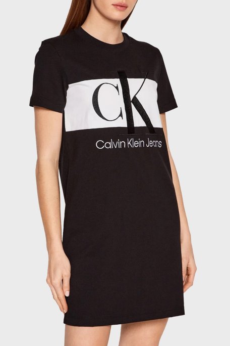 Calvin Klein Pamuklu Regular Fit Bisiklet Yaka Mini Bayan Elbise J20J218862 BEH SİYAH - Calvin Klein