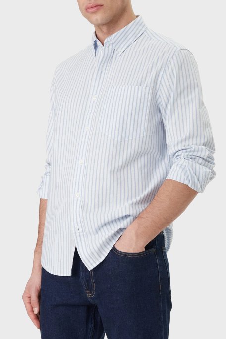 Calvin Klein Pamuklu Regular Fit Çizgili Uzun Kollu LV04RF100GC32 Erkek Gömlek LV04RF100G C32 MAVİ-BEYAZ - Calvin Klein