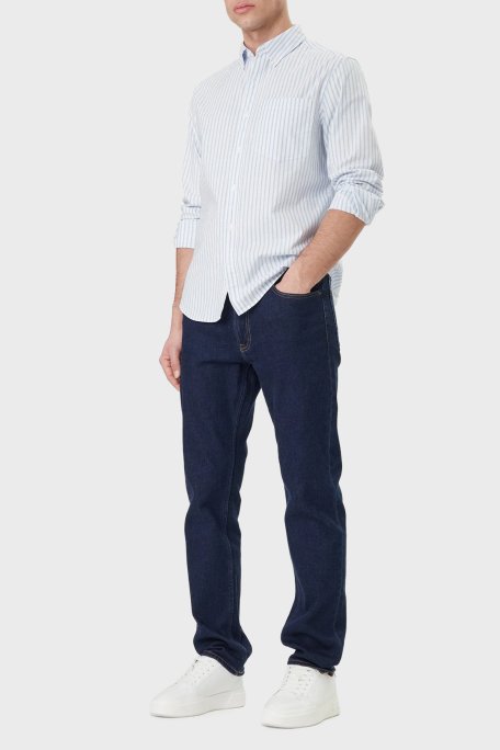 Calvin Klein Pamuklu Regular Fit Çizgili Uzun Kollu LV04RF100GC32 Erkek Gömlek LV04RF100G C32 MAVİ-BEYAZ - Calvin Klein (1)