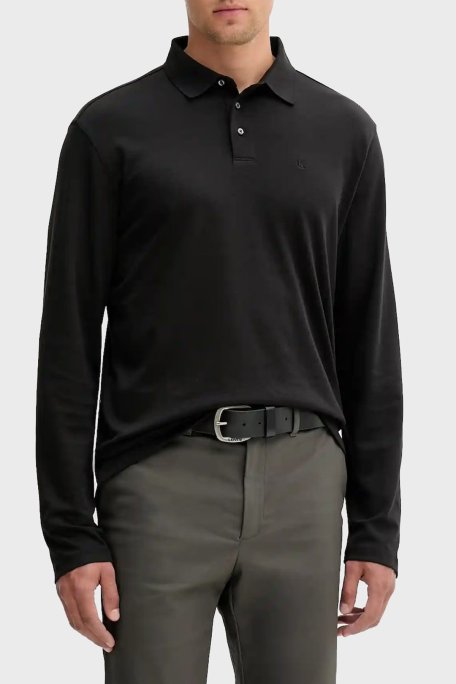 Calvin Klein Pamuklu Regular Fit Düğmeli LV040EM909UB1 Erkek Polo Yaka Sweat LV040EM909 UB1 SİYAH - Calvin Klein