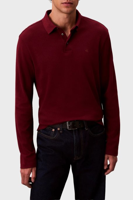 Calvin Klein Pamuklu Regular Fit Düğmeli LV040EM909WCV Erkek Polo Yaka Sweat LV040EM909 WCV BORDO - Calvin Klein