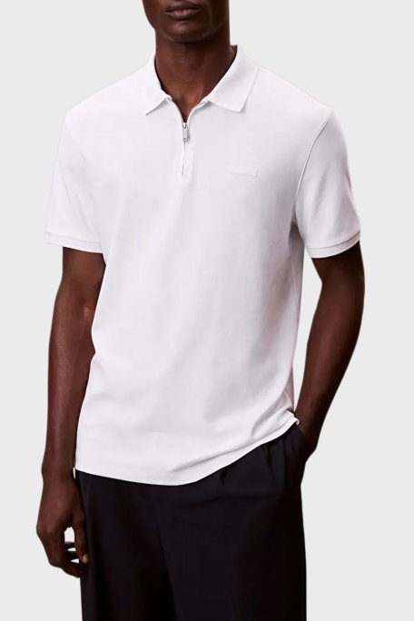 Calvin Klein Pamuklu Regular Fit Fermuarlı LV04LE255GYAF Erkek Polo LV04LE255G YAF BEYAZ - Calvin Klein