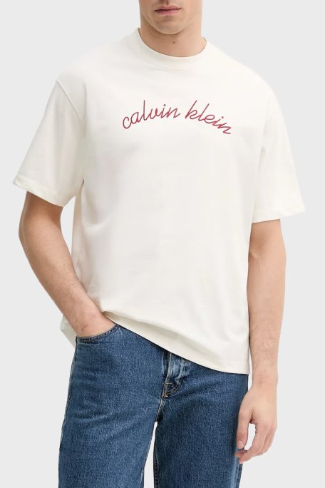 Calvin Klein Pamuklu Regular Fit İşleme Logolu LV04RC225GYAS Erkek T Shirt LV04RC225G YAS BEYAZ - Calvin Klein