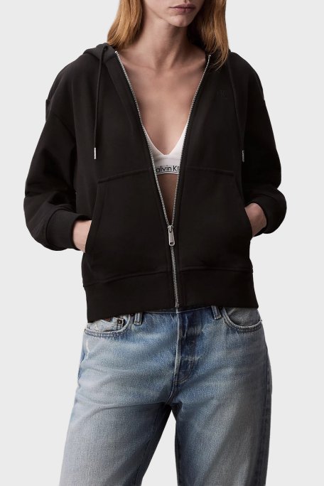 Calvin Klein Pamuklu Regular Fİt Kapüşonlu Fermuarlı LV047B237GUB1 Bayan Sweat LV047B237G UB1 SİYAH - Calvin Klein