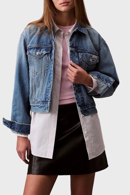 Calvin Klein Pamuklu Regular Fit Kısa LV047B075GUQY Bayan Kot Ceket LV047B075G UQY MAVİ - Calvin Klein