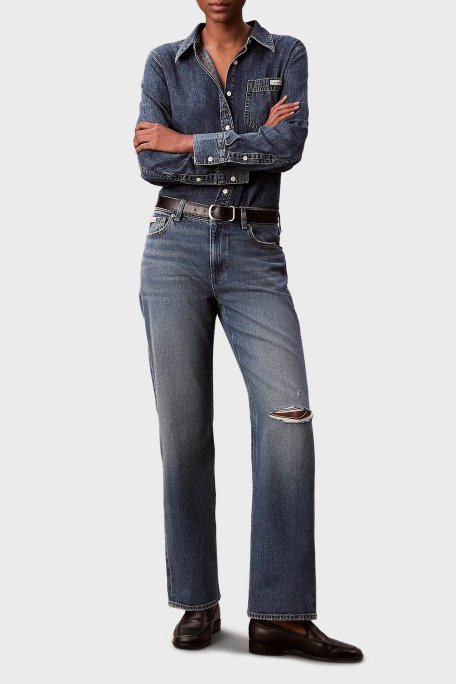 Calvin Klein Pamuklu Regular Fit Klasik Yaka LV047E742G3UA Bayan Kot Gömlek LV047E742G 3UA LACİVERT - Calvin Klein (1)