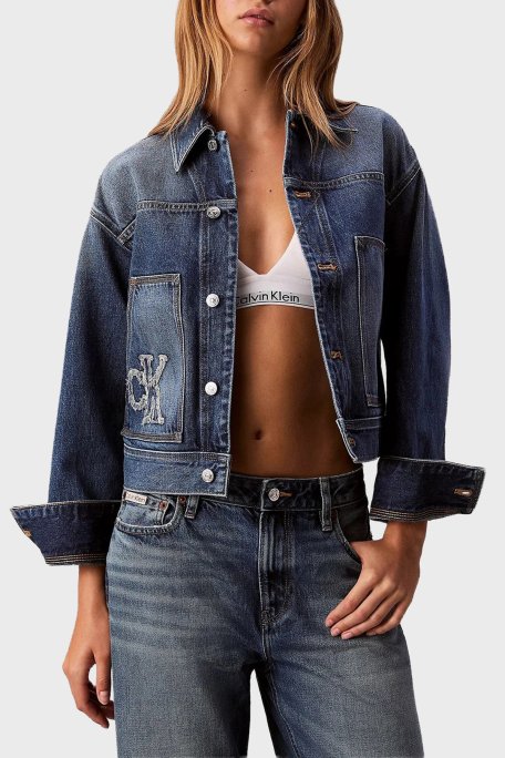 Calvin Klein Pamuklu Regular Fit Klasik Yaka LV047E906G3NL Bayan Kot Ceket LV047E906G 3NL LACİVERT - Calvin Klein