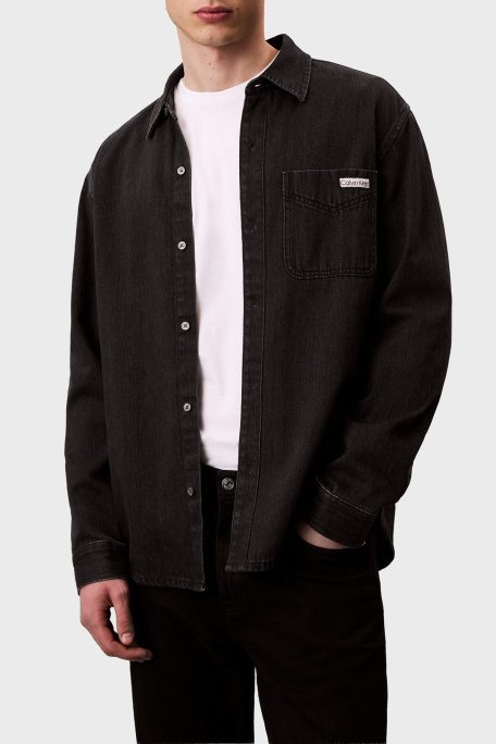 Calvin Klein Pamuklu Regular Fit Klasik Yaka Tek Cepli LV04RD765G57L Erkek Kot Gömlek LV04RD765G 57L SİYAH - Calvin Klein