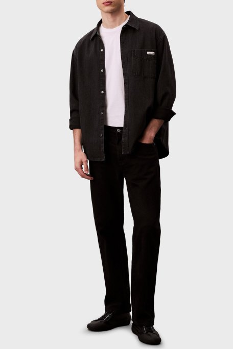 Calvin Klein Pamuklu Regular Fit Klasik Yaka Tek Cepli LV04RD765G57L Erkek Kot Gömlek LV04RD765G 57L SİYAH - Calvin Klein (1)