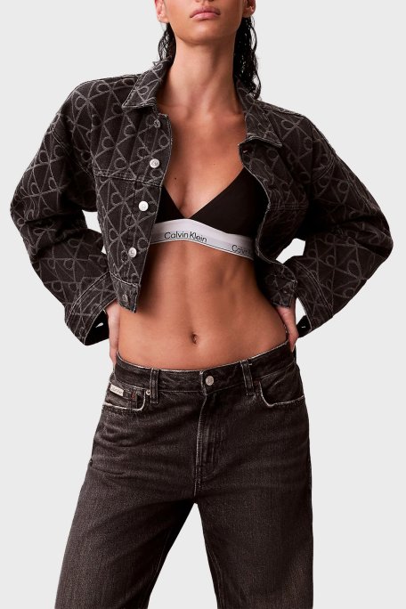 Calvin Klein Pamuklu Regular Fit Logo Detaylı Denim LV047E621GYCL Bayan Kot Ceket LV047E621G YCL SİYAH - Calvin Klein