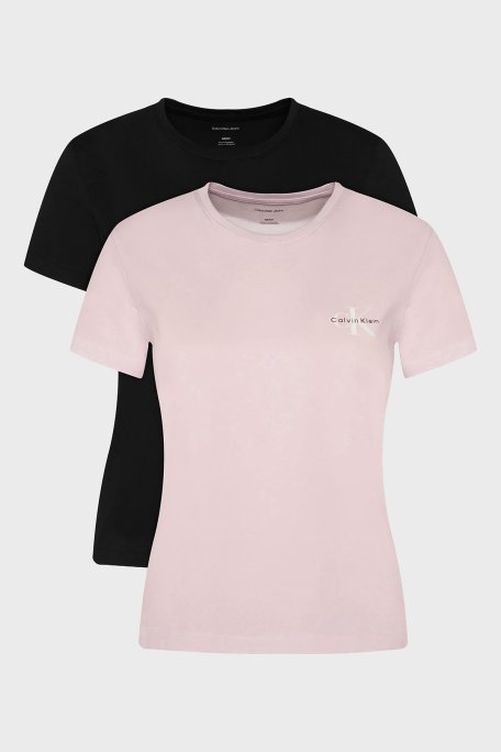 Calvin Klein Pamuklu Regular Fit Logolu Bisiklet Yaka 2 Pack LV047C905G8Z6 Bayan T Shirt LV047C905G 8Z6 Pembe-Siyah - Calvin Klein