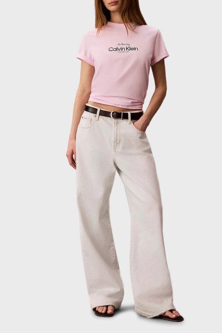 Calvin Klein Pamuklu Regular Fit Logolu Bisiklet Yaka LV047F810G8Z6 Kadın T Shirt LV047F810G 8Z6 PEMBE - Calvin Klein (1)