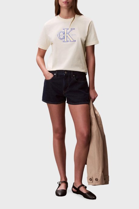 Calvin Klein Pamuklu Regular Fit Logolu Bisiklet Yaka LV047F829GF7J Bayan T Shirt LV047F829G F7J BEYAZ - Calvin Klein (1)