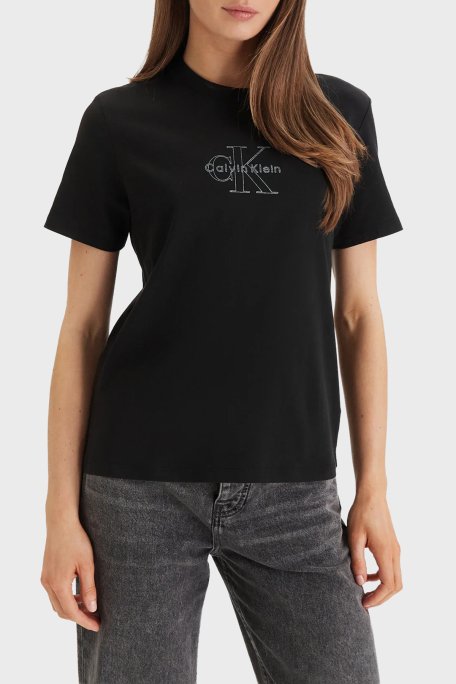 Calvin Klein Pamuklu Regular Fit Logolu Bisiklet Yaka LV047F831GUB1 Bayan T Shirt LV047F831G UB1 SİYAH - Calvin Klein