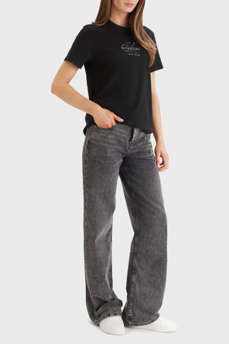 Calvin Klein Pamuklu Regular Fit Logolu Bisiklet Yaka LV047F831GUB1 Bayan T Shirt LV047F831G UB1 SİYAH - Calvin Klein (1)