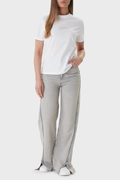 Calvin Klein Pamuklu Regular Fit Logolu Bisiklet Yaka LV047F831GYAF Bayan T Shirt LV047F831G YAF BEYAZ - Calvin Klein (1)