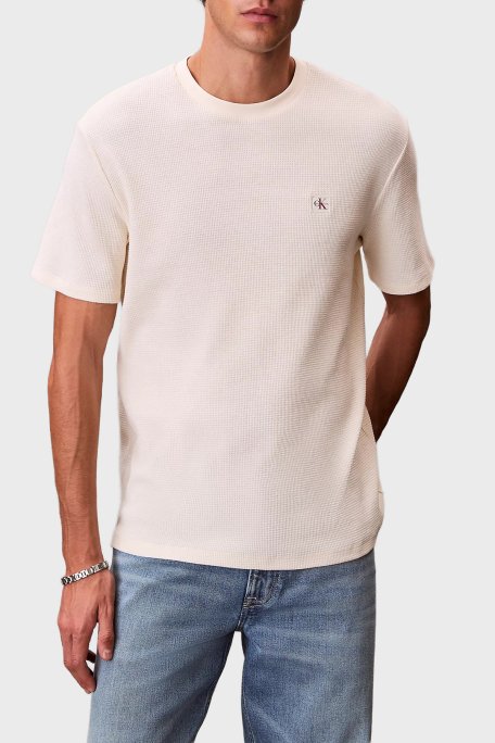 Calvin Klein Pamuklu Regular Fit Logolu Bisiklet Yaka LV04RD008GF7J Erkek T Shirt LV04RD008G F7J KREM - Calvin Klein