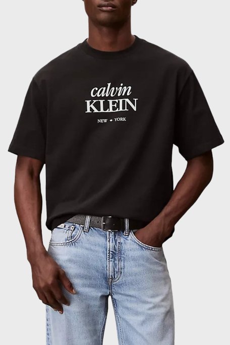 Calvin Klein Pamuklu Regular Fit Logolu Bisiklet Yaka LV04RF818GUB1 Erkek T Shirt LV04RF818G UB1 SİYAH - Calvin Klein