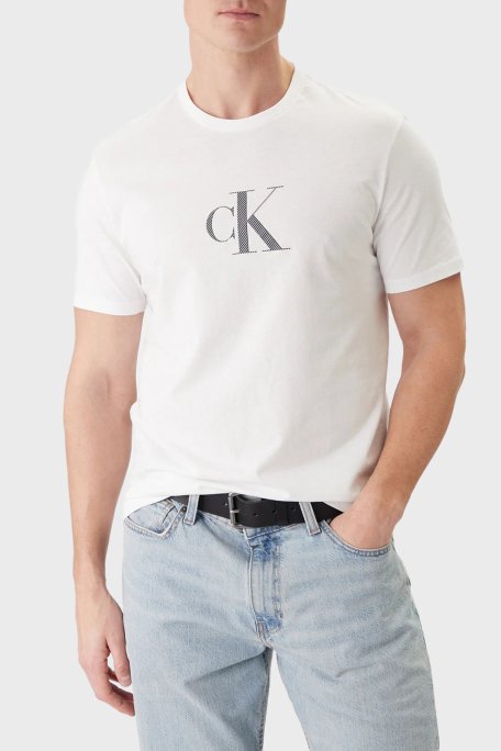 Calvin Klein Pamuklu Regular Fit Logolu Bisiklet Yaka LV04RF853GYAF Erkek T Shirt LV04RF853G YAF BEYAZ - Calvin Klein