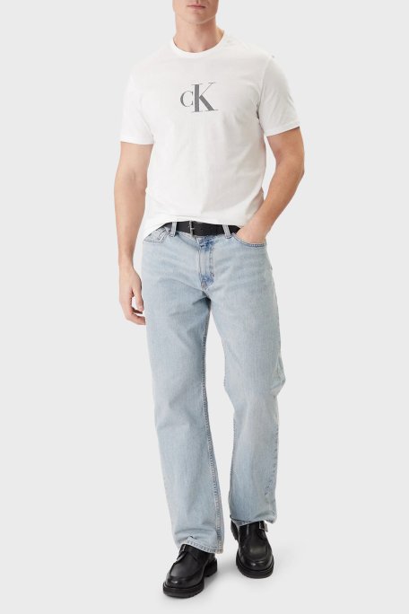 Calvin Klein Pamuklu Regular Fit Logolu Bisiklet Yaka LV04RF853GYAF Erkek T Shirt LV04RF853G YAF BEYAZ - Calvin Klein (1)