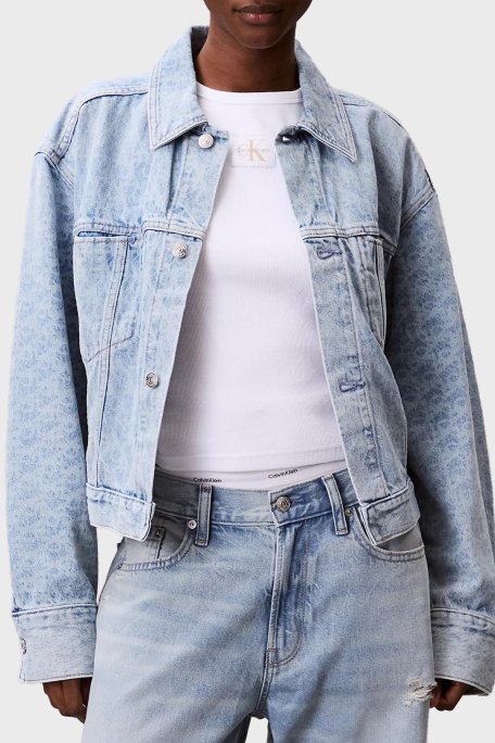 Calvin Klein Pamuklu Regular Fit Logolu Kısa Kot LV047C782GX0S Bayan Ceket LV047C782G X0S AÇIK MAVİ - Calvin Klein