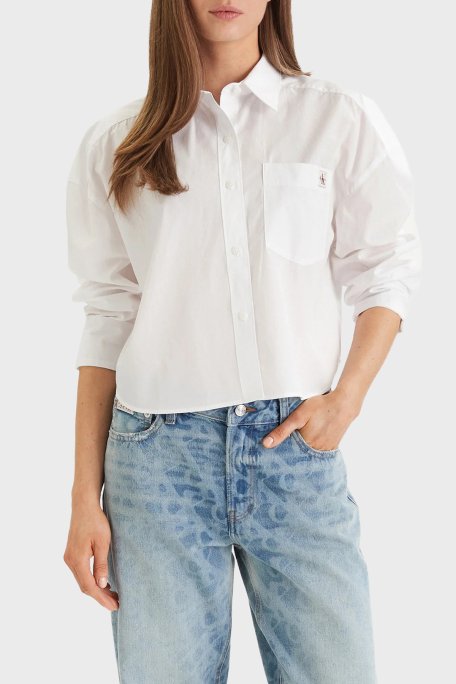 Calvin Klein Pamuklu Regular Fit Logolu Uzun Kollu LV047F148GYAA Bayan Gömlek LV047F148G YAA BEYAZ - Calvin Klein