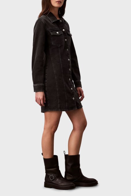 Calvin Klein Pamuklu Regular Fit Mini Boy Kot Gömlek LV047D775G846 Bayan Elbise LV047D775G 846 SİYAH - Calvin Klein (1)