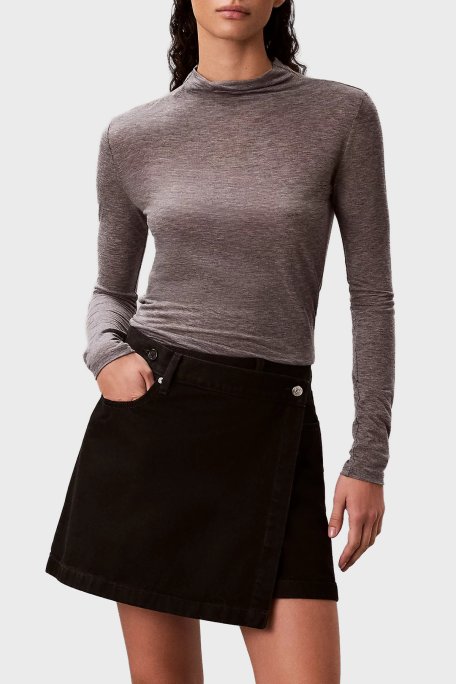 Calvin Klein Pamuklu Regular Fit Mini Kot LV047D777GTWM Bayan Etek LV047D777G TWM SİYAH - Calvin Klein