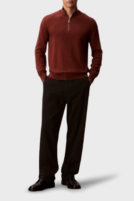 Calvin Klein Pamuklu Regular Fit Yarım Fermuarlı Dik Yaka LV040BM356XWI Erkek Kazak LV040BM356 XWI KİREMİT - Calvin Klein (1)