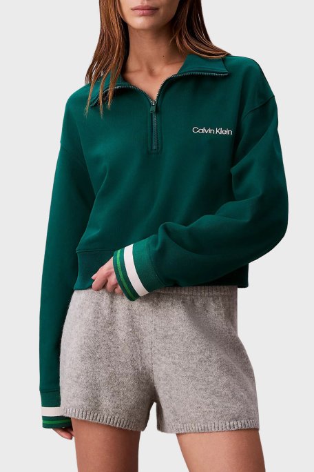 Calvin Klein Pamuklu Regular Fit Yarım Fermuarlı Dik Yaka LVGWF5W310IYE Bayan Sweat LVGWF5W310 IYE YEŞİL - Calvin Klein
