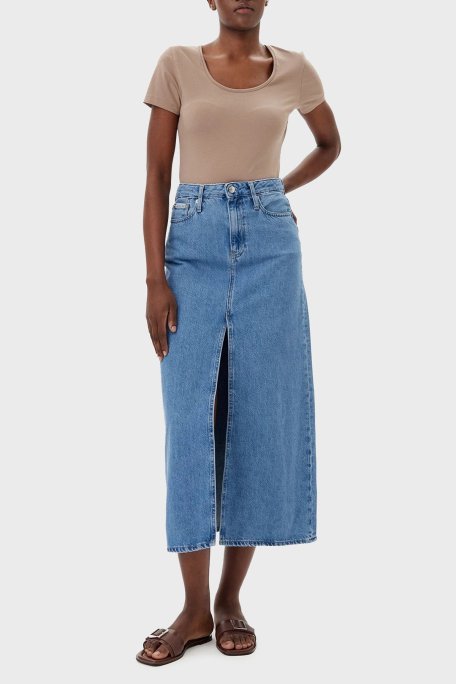 Calvin Klein Pamuklu Regular Fit Yırtmaçlı Midi Boy Kot J20J2251921AA Bayan Etek J20J225192 1AA MAVİ - Calvin Klein (1)