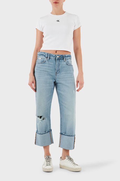 Calvin Klein Pamuklu Regular Fit Yüksek Bel Geniş Paça Jeans LV047C734GX26 Bayan Kot Pantolon LV047C734G X26 AÇIK MAVİ - Calvin Klein (1)