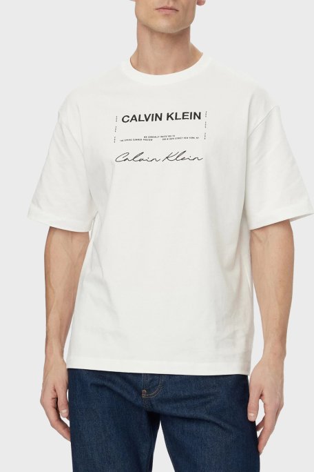 Calvin Klein Pamuklu Relaxed Fit Baskılı Bisiklet Yaka LV04RE827GYAF Erkek T Shirt LV04RE827G YAF BEYAZ - Calvin Klein
