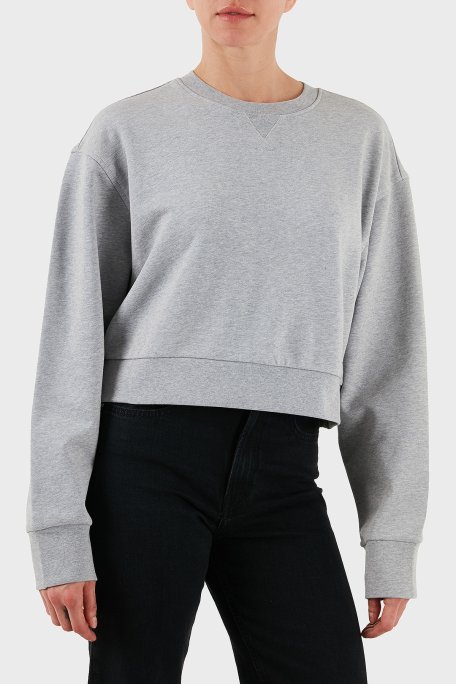 Calvin Klein Pamuklu Relaxed Fit Bisiklet Yaka Crop LV047C911GP79 Bayan Sweat LV047C911G P79 GRİ - Calvin Klein