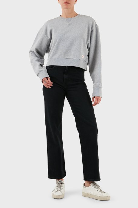 Calvin Klein Pamuklu Relaxed Fit Bisiklet Yaka Crop LV047C911GP79 Bayan Sweat LV047C911G P79 GRİ - Calvin Klein (1)