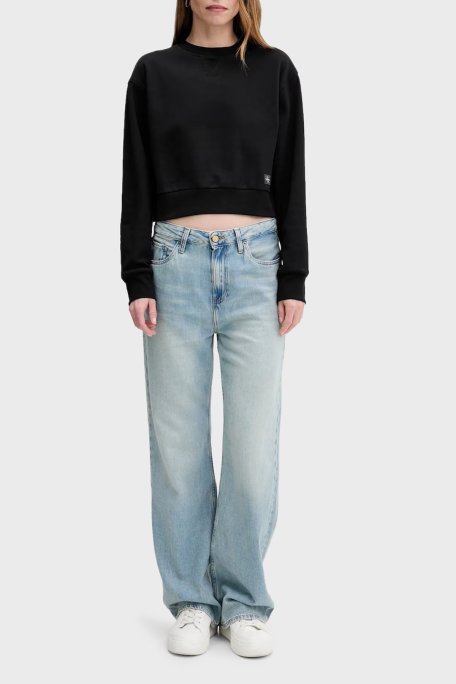 Calvin Klein Pamuklu Relaxed Fit Bisiklet Yaka Crop LV047C911GUB1 Bayan Sweat LV047C911G UB1 SİYAH - Calvin Klein (1)