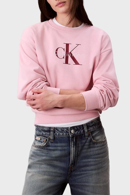 Calvin Klein Pamuklu Relaxed Fit Bisiklet Yaka Kısa LV047B234GTE0 Bayan Sweat LV047B234G TE0 PEMBE - Calvin Klein