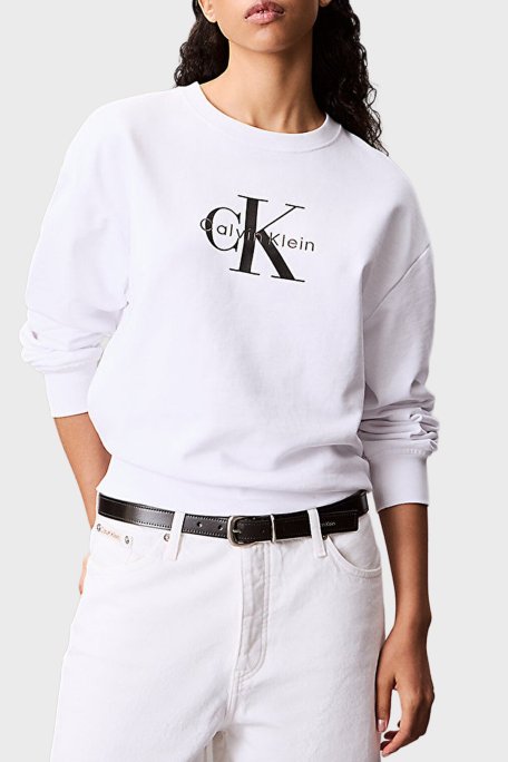 Calvin Klein Pamuklu Relaxed Fit Bisiklet Yaka Kısa LV047B234GYAA Bayan Sweat LV047B234G YAA BEYAZ - Calvin Klein