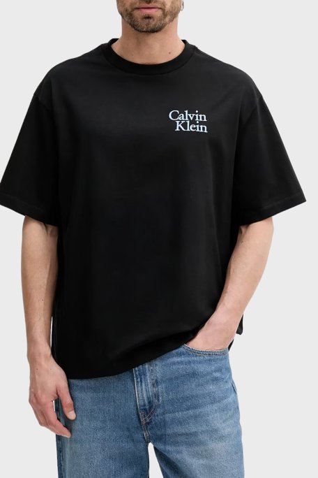 Calvin Klein Pamuklu Relaxed Fit Bisiklet Yaka Logolu Erkek T Shirt LV04RC808G UB1 SİYAH - Calvin Klein