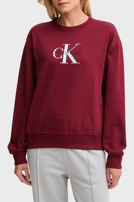 Calvin Klein Pamuklu Relaxed Fit Bisiklet Yaka Logolu LV047B234GWCV Bayan Sweat LV047B234G WCV BORDO - Calvin Klein
