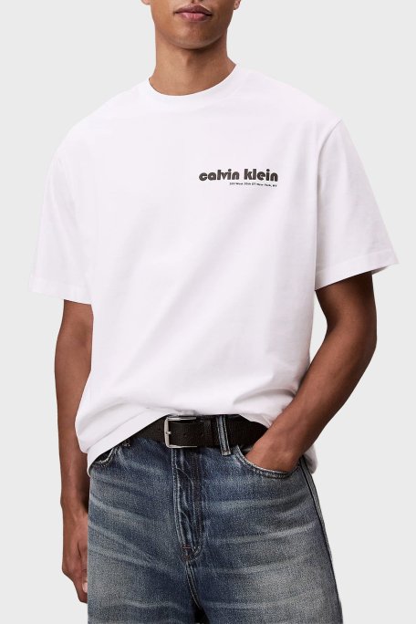 Calvin Klein Pamuklu Relaxed Fit Bisiklet Yaka Logolu LV04RC829GYAA Erkek T Shirt LV04RC829G YAA BEYAZ - Calvin Klein