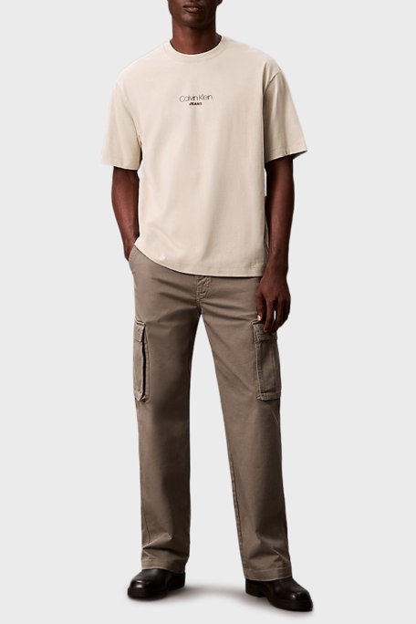 Calvin Klein Pamuklu Relaxed Fit Bisiklet Yaka Logolu LV04RC851G2F2 Erkek T Shirt LV04RC851G 2F2 BEJ - Calvin Klein (1)