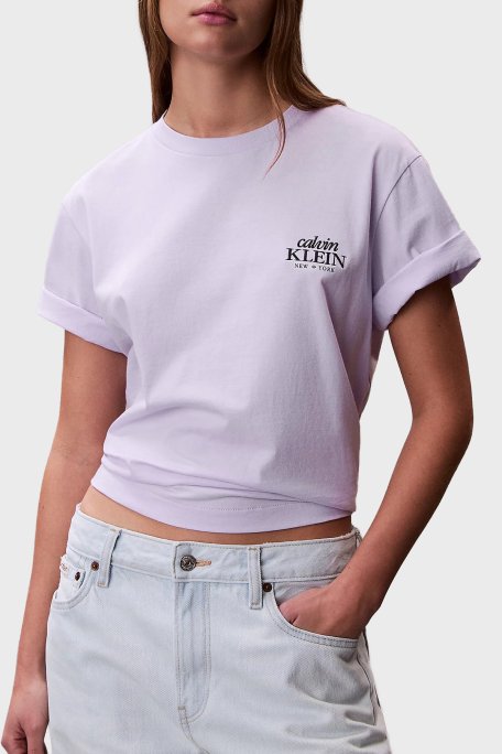 Calvin Klein Pamuklu Relaxed Fit Logolu Bisiklet Yaka LV047F801G3OQ Bayan T Shirt LV047F801G 3OQ LİLA - Calvin Klein