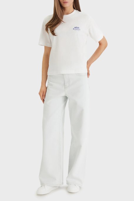 Calvin Klein Pamuklu Relaxed Fit Logolu Bisiklet Yaka LV047F801GYAF Bayan T Shirt LV047F801G YAF BEYAZ - Calvin Klein (1)