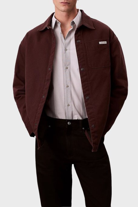 Calvin Klein Pamuklu Relaxed Fit Logolu Düğmeli LV04RD729GEO5 Erkek Ceket LV04RD729G EO5 BORDO - Calvin Klein